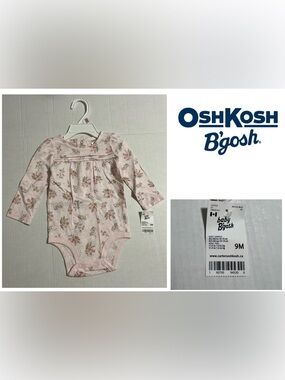 🆕OSHKOSH - 9M - NWT - INFANT GIRLS GOLD PINK FLORAL BODYSUIT / ONESIE